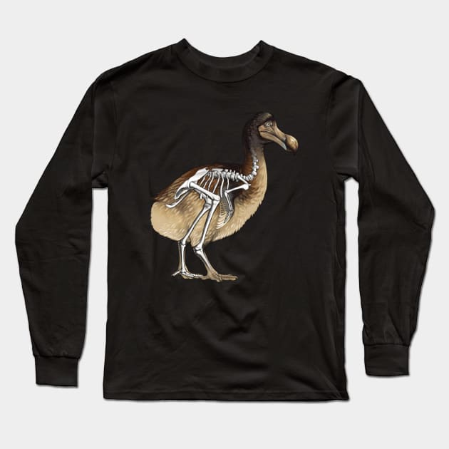 Dodo Bird Skeleton Anatomy Long Sleeve T-Shirt by Pip Tacla